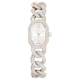 Dextera Kettenuhr Swiss Made, Kristallarmband, weiss, champagnerfarbene Goldoptik