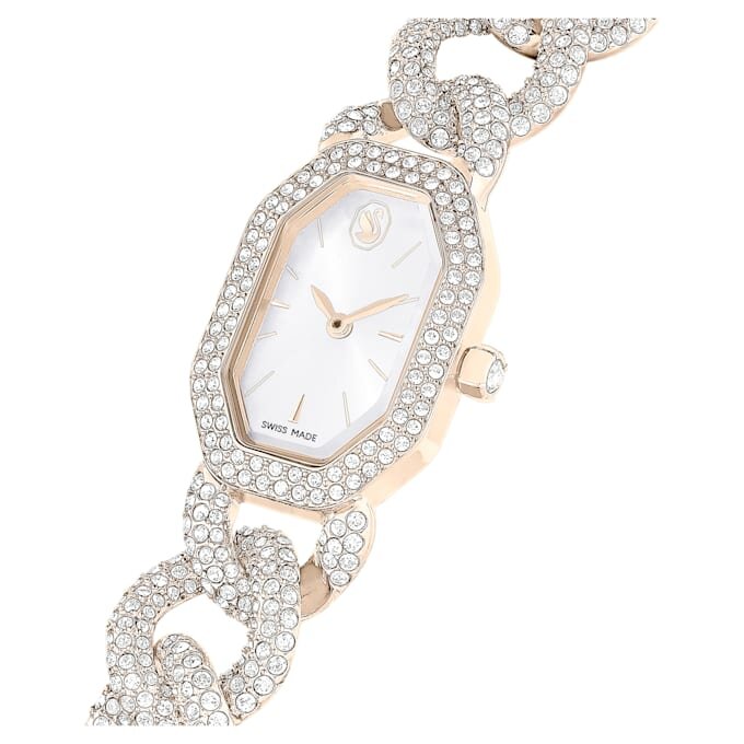 Dextera Kettenuhr Swiss Made, Kristallarmband, weiss, champagnerfarbene Goldoptik Dextera Kettenuhr Swiss Made, Kristallarmband, weiss, champagnerfarbene Goldoptik