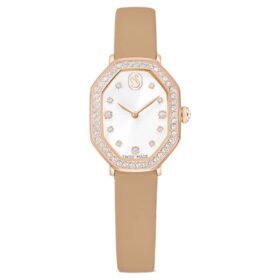 Dextera Octagon Uhr Swiss Made, Lederarmband, braun, roségoldfarben