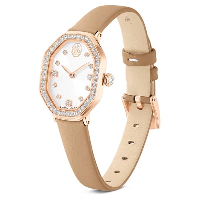 Dextera Octagon Uhr Swiss Made, Lederarmband, braun, roségoldfarben Dextera Octagon Uhr Swiss Made, Lederarmband, braun, roségoldfarben