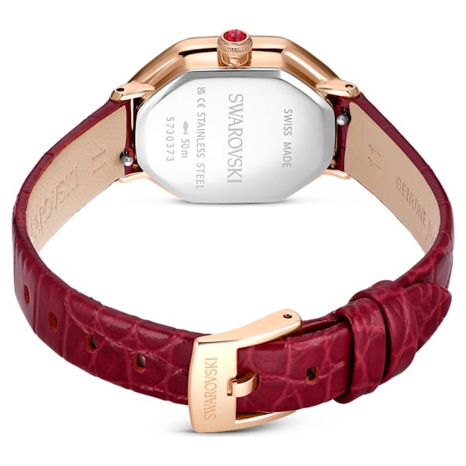 Dextera Octagon Uhr Swiss Made, Lederarmband, rot, roségoldfarben Dextera Octagon Uhr Swiss Made, Lederarmband, rot, roségoldfarben
