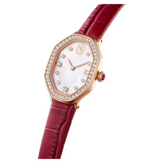 Dextera Octagon Uhr Swiss Made, Lederarmband, rot, roségoldfarben Dextera Octagon Uhr Swiss Made, Lederarmband, rot, roségoldfarben