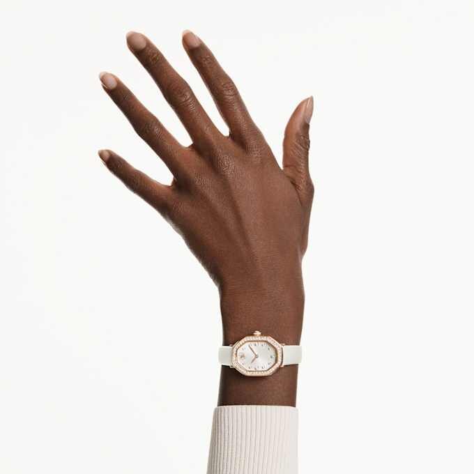Dextera Octagon Uhr Swiss Made, Lederarmband, weiss, roségoldfarben Dextera Octagon Uhr Swiss Made, Lederarmband, weiss, roségoldfarben
