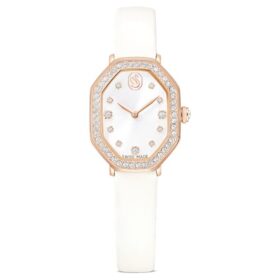 Dextera Octagon Uhr Swiss Made, Lederarmband, weiss, roségoldfarben