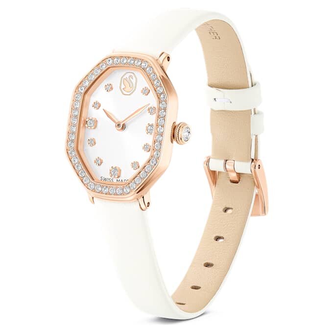 Dextera Octagon Uhr Swiss Made, Lederarmband, weiss, roségoldfarben Dextera Octagon Uhr Swiss Made, Lederarmband, weiss, roségoldfarben