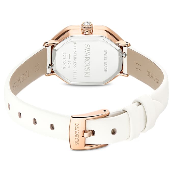 Dextera Octagon Uhr Swiss Made, Lederarmband, weiss, roségoldfarben Dextera Octagon Uhr Swiss Made, Lederarmband, weiss, roségoldfarben