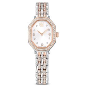 Dextera Octagon Uhr Swiss Made, Metallarmband, silberfarben, roségoldfarbenes Finish
