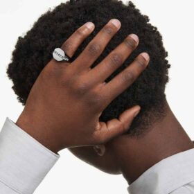 Dextera-Ring, achteckige Form, Rundschliff, schwarz, rutheniumbeschichtet