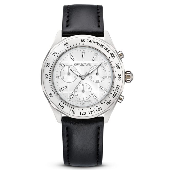 Dextera Tachymeter-Uhr Swiss Made, Lederarmband, silberfarben, Edelstahl Dextera Tachymeter-Uhr Swiss Made, Lederarmband, silberfarben, Edelstahl
