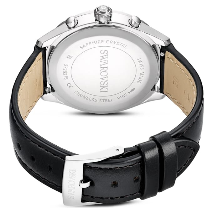 Dextera Tachymeter-Uhr Swiss Made, Lederarmband, silberfarben, Edelstahl Dextera Tachymeter-Uhr Swiss Made, Lederarmband, silberfarben, Edelstahl