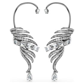 Die Vienna Collection Ohrklemmen «Feather», gross, weiss, rutheniumbeschichtet