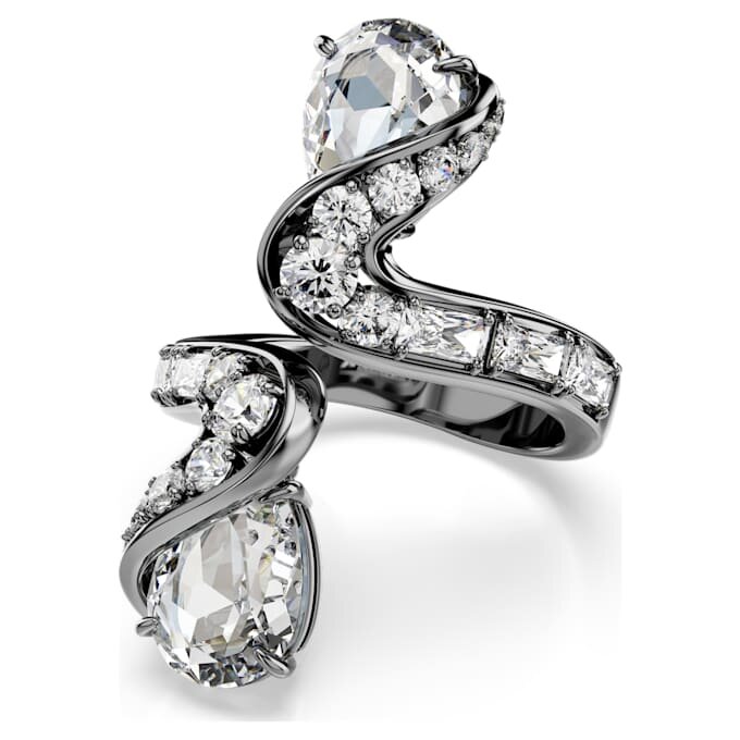 Die Vienna-Kollektion: Offener Ring «Feather», weiss, rutheniumbeschichtet Die Vienna-Kollektion: Offener Ring «Feather», weiss, rutheniumbeschichtet