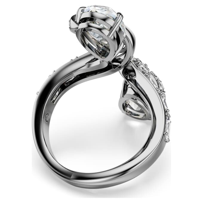 Die Vienna-Kollektion: Offener Ring «Feather», weiss, rutheniumbeschichtet Die Vienna-Kollektion: Offener Ring «Feather», weiss, rutheniumbeschichtet