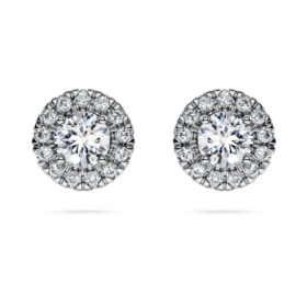 Eternity-Halo-Ohrringe mit im Labor gezüchteten Diamanten, 0.75 Ct Tw, runde Form, 14K Weissgold