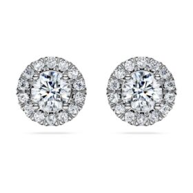 Eternity Halo-Ohrringe mit im Labor gezüchteten Diamanten, 2 Karat insgesamt, runde Form, 14-karätiges Weissgold