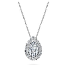 Eternity Halo Solitaire-Anhänger, im Labor gezüchtete Diamanten, 1 Karat insgesamt, Birnenform, 14K Weissgold