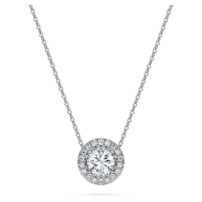 Eternity-Halo-Solitär-Anhänger mit im Labor gezüchteten Diamanten, 0.59 Ct insgesamt, runde Form, 14K Weissgold Eternity-Halo-Solitär-Anhänger mit im Labor gezüchteten Diamanten, 0.59 Ct insgesamt, runde Form, 14K Weissgold