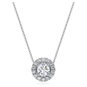 Eternity Halo Solitär-Anhänger mit im Labor gezüchteten Diamanten, 1 Ct insgesamt, runde Form, 14K Weissgold