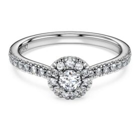 Eternity-Halo-Solitärring mit im Labor gezüchteten Diamanten, 0.45 Karat insgesamt, runde Form, Sterlingsilber Eternity-Halo-Solitärring mit im Labor gezüchteten Diamanten, 0.45 Karat insgesamt, runde Form, Sterlingsilber