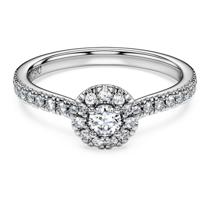 Eternity-Halo-Solitärring mit im Labor gezüchteten Diamanten, 0.45 Karat insgesamt, runde Form, Sterlingsilber Eternity-Halo-Solitärring mit im Labor gezüchteten Diamanten, 0.45 Karat insgesamt, runde Form, Sterlingsilber