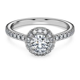Eternity-Halo-Solitärring mit im Labor gezüchteten Diamanten, 0.8 Ct Tw, runde Form, 14K Weissgold