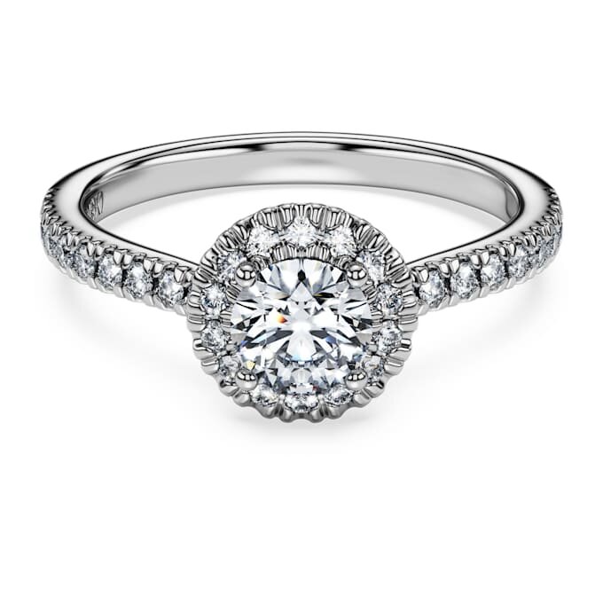 Eternity-Halo-Solitärring mit im Labor gezüchteten Diamanten, 0.8 Ct Tw, runde Form, 14K Weissgold Eternity-Halo-Solitärring mit im Labor gezüchteten Diamanten, 0.8 Ct Tw, runde Form, 14K Weissgold