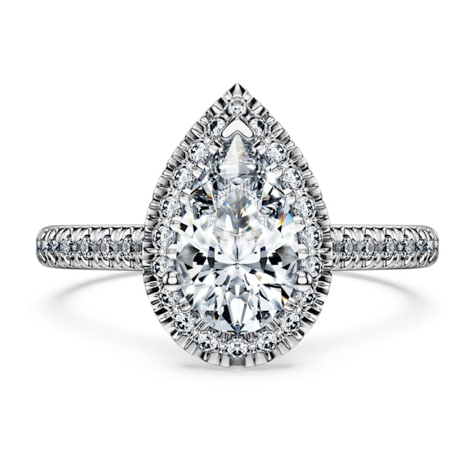 Eternity-Halo-Solitärring mit im Labor gezüchteten Diamanten, 1.3 Ct Tw, Birnenform, 14K Weissgold Eternity-Halo-Solitärring mit im Labor gezüchteten Diamanten, 1.3 Ct Tw, Birnenform, 14K Weissgold
