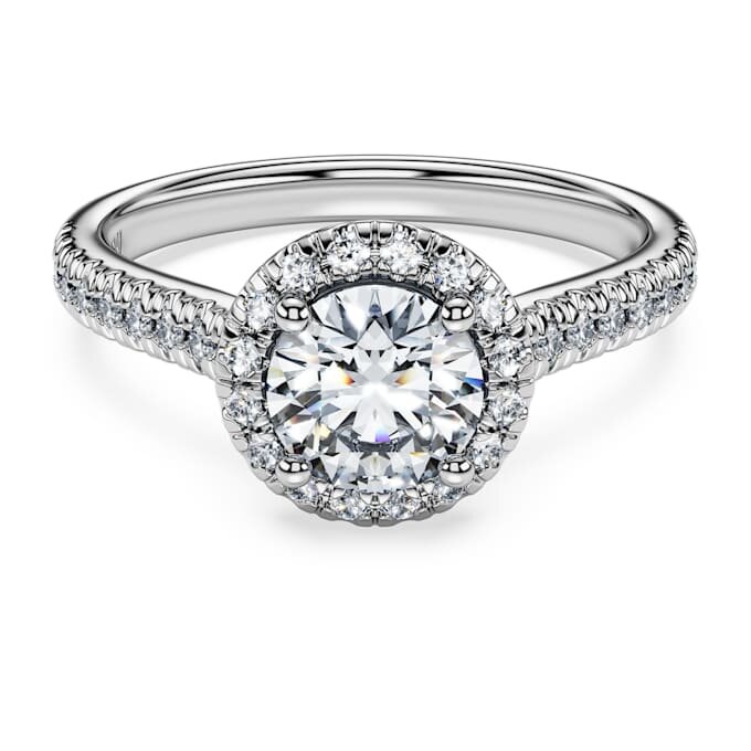 Eternity-Halo-Solitärring mit im Labor gezüchteten Diamanten, 1.33 Ct Tw, runde Form, 14K Weissgold Eternity-Halo-Solitärring mit im Labor gezüchteten Diamanten, 1.33 Ct Tw, runde Form, 14K Weissgold
