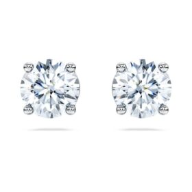 Eternity Solitaire-Ohrringe mit im Labor gezüchteten Diamanten, 2 Karat insgesamt, runde Form, 14K Weissgold