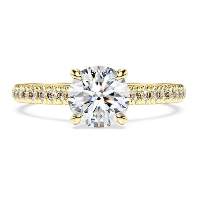 Eternity-Solitärring mit im Labor gezüchteten Diamanten, 1.2 Ct Tw, runde Form, 14K Gelbgold Eternity-Solitärring mit im Labor gezüchteten Diamanten, 1.2 Ct Tw, runde Form, 14K Gelbgold