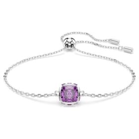 Geburtsstein-Armband mit quadratischem Schliff, Februar, violett, rhodiniert Geburtsstein-Armband mit quadratischem Schliff, Februar, violett, rhodiniert