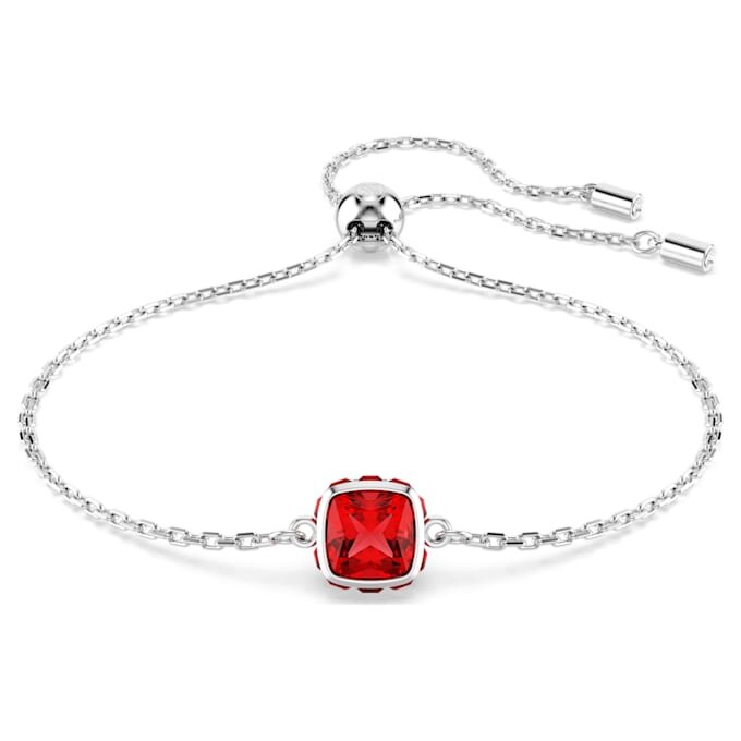 Geburtsstein-Armband mit quadratischem Schliff, Juli, rot, rhodiniert Geburtsstein-Armband mit quadratischem Schliff, Juli, rot, rhodiniert