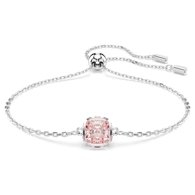 Geburtsstein-Armband mit quadratischem Schliff, Juni, rosa, rhodiniert Geburtsstein-Armband mit quadratischem Schliff, Juni, rosa, rhodiniert