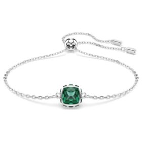 Geburtsstein-Armband mit quadratischem Schliff, Mai, grün, rhodiniert