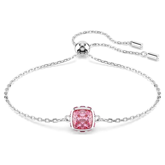 Geburtsstein-Armband mit quadratischem Schliff, Oktober, rosa, rhodiniert Geburtsstein-Armband mit quadratischem Schliff, Oktober, rosa, rhodiniert