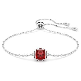 Geburtsstein-Armband, quadratischer Schliff, Januar, rot, rhodiniert