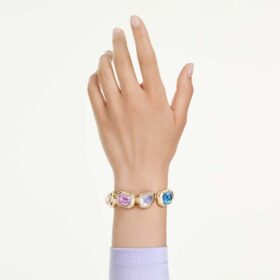 Gema-Armband mit übergrossen Kristallen, gemischte Schliffe, mehrfarbig, goldfarben plattiert