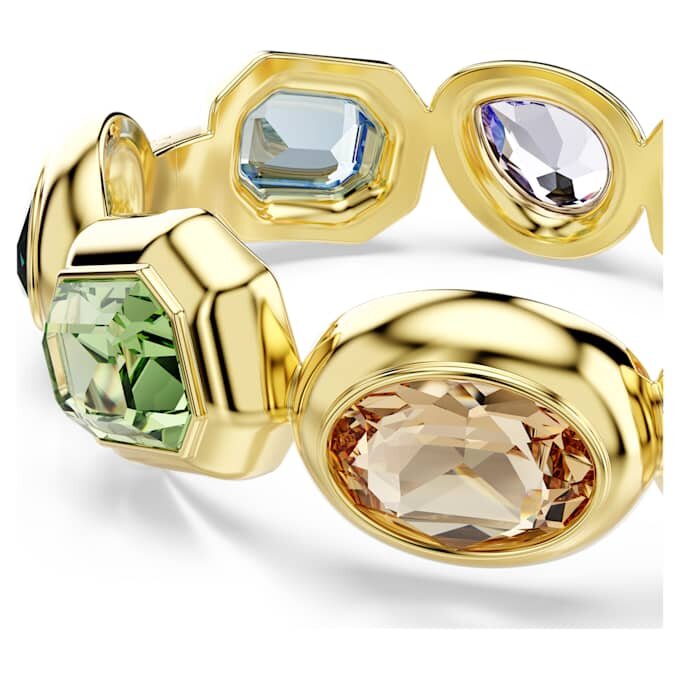 Gema-Armband mit übergrossen Kristallen, gemischte Schliffe, mehrfarbig, goldfarben plattiert Gema-Armband mit übergrossen Kristallen, gemischte Schliffe, mehrfarbig, goldfarben plattiert