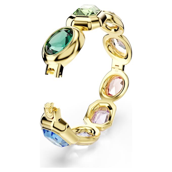 Gema-Armband mit übergrossen Kristallen, gemischte Schliffe, mehrfarbig, goldfarben plattiert Gema-Armband mit übergrossen Kristallen, gemischte Schliffe, mehrfarbig, goldfarben plattiert
