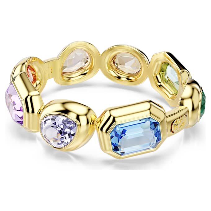 Gema-Armband mit übergrossen Kristallen, gemischte Schliffe, mehrfarbig, goldfarben plattiert Gema-Armband mit übergrossen Kristallen, gemischte Schliffe, mehrfarbig, goldfarben plattiert