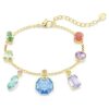 Gema-Armband mit gemischten Schliffen, hängenden Kristallen, mehrfarbig, goldfarben plattiert Gema-Armband mit gemischten Schliffen, hängenden Kristallen, mehrfarbig, goldfarben plattiert