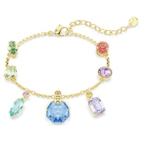 Gema-Armband mit gemischten Schliffen, hängenden Kristallen, mehrfarbig, goldfarben plattiert