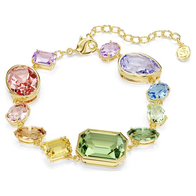 Gema-Armband mit gemischten Schliffformen, mehrfarbig, vergoldet Gema-Armband mit gemischten Schliffformen, mehrfarbig, vergoldet