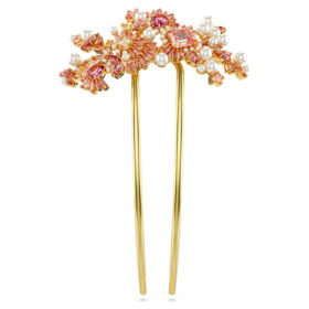 Gema-Haarspange «Crystal Pearl», verschiedene Schliffe, Blume, rosa, goldfarben plattiert