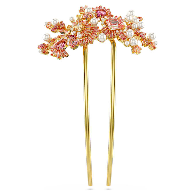Gema-Haarspange «Crystal Pearl», verschiedene Schliffe, Blume, rosa, goldfarben plattiert Gema-Haarspange «Crystal Pearl», verschiedene Schliffe, Blume, rosa, goldfarben plattiert