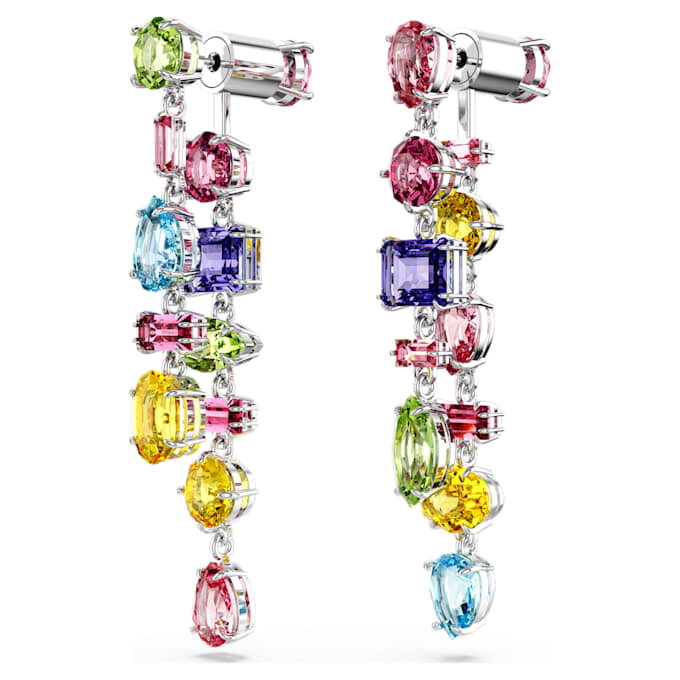 Gema-Ohrringe im asymmetrischen Design, gemischte Schliffe, lang, mehrfarbig, rhodiniert Gema-Ohrringe im asymmetrischen Design, gemischte Schliffe, lang, mehrfarbig, rhodiniert