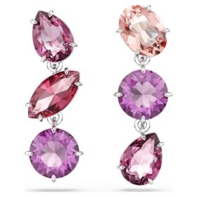 Gema-Ohrringe mit gemischten Schliffen, rosa, rhodiniert
