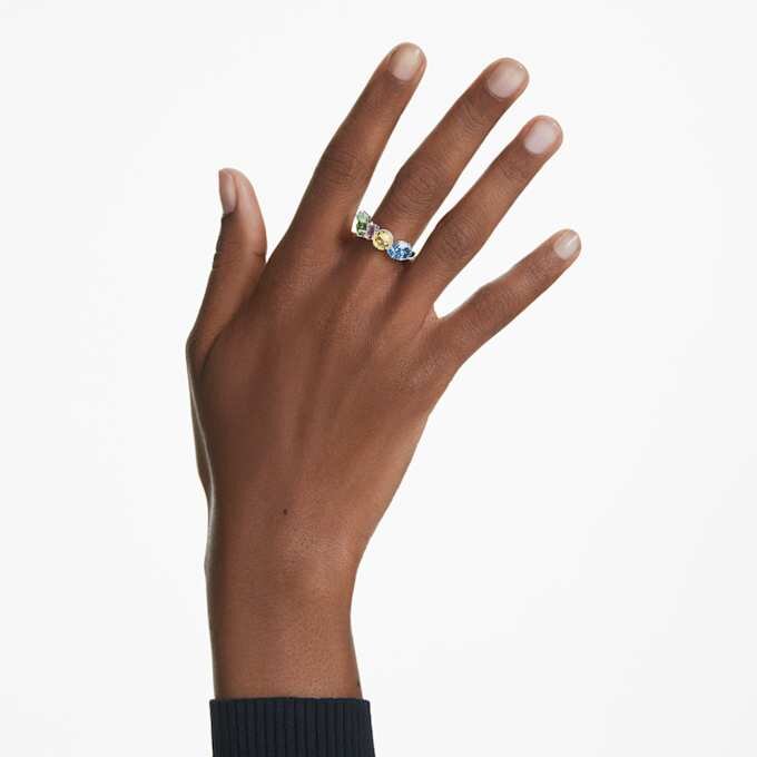 Gema-Ring mit gemischten Schliffen, mehrfarbig, rhodiniert Gema-Ring mit gemischten Schliffen, mehrfarbig, rhodiniert