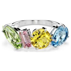 Gema-Ring mit gemischten Schliffen, mehrfarbig, rhodiniert