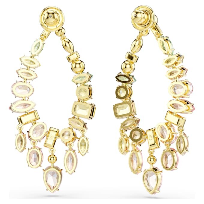 Gema-Tropf-Ohrringe mit gemischten Schliffen, Kronleuchter-Stil, mehrfarbig, goldfarben plattiert Gema-Tropf-Ohrringe mit gemischten Schliffen, Kronleuchter-Stil, mehrfarbig, goldfarben plattiert